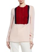 Colorblock Pleated-panel Blouse