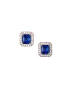 Square Synthetic Sapphire Stud Earrings, Blue