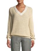 Sequin-trimmed English-ribbed Tennis