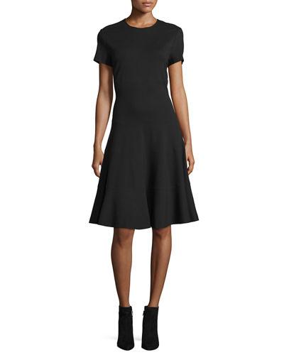 Short-sleeve Ponte Fit-&-flare Dress