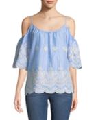 Cold-shoulder Striped Eyelet Blouse
