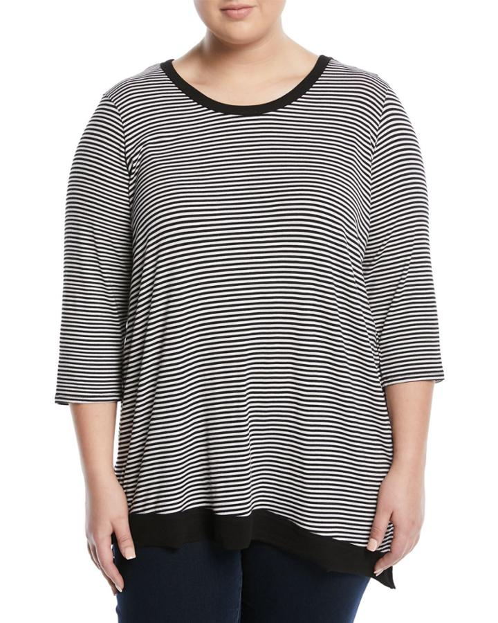 3/4-sleeve Striped High-low Tee