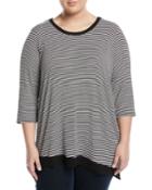 3/4-sleeve Striped High-low Tee