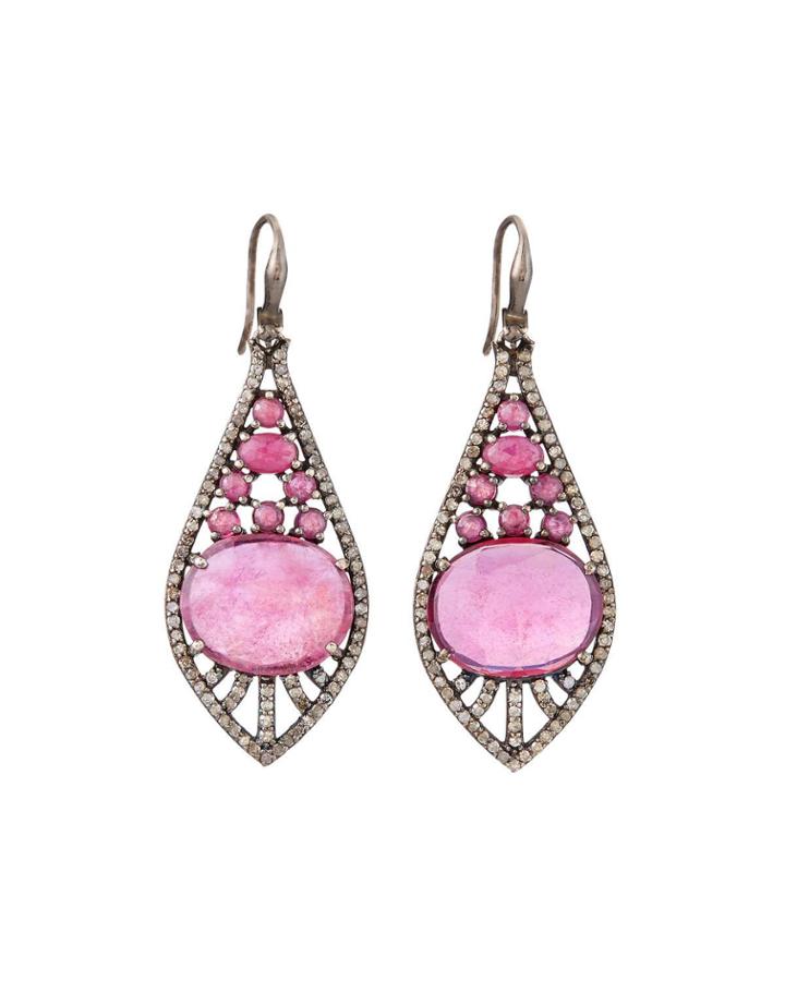 Glass-filled Ruby Diamond-trim Earrings