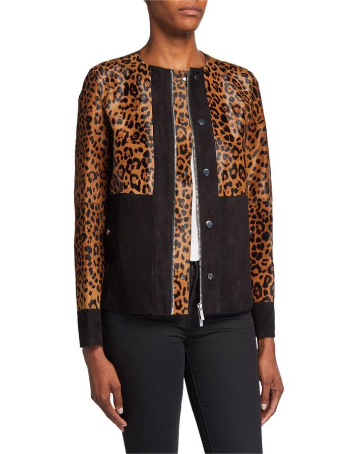 Suki Zip-front Suede & Leopard-print Calf Hair Jacket