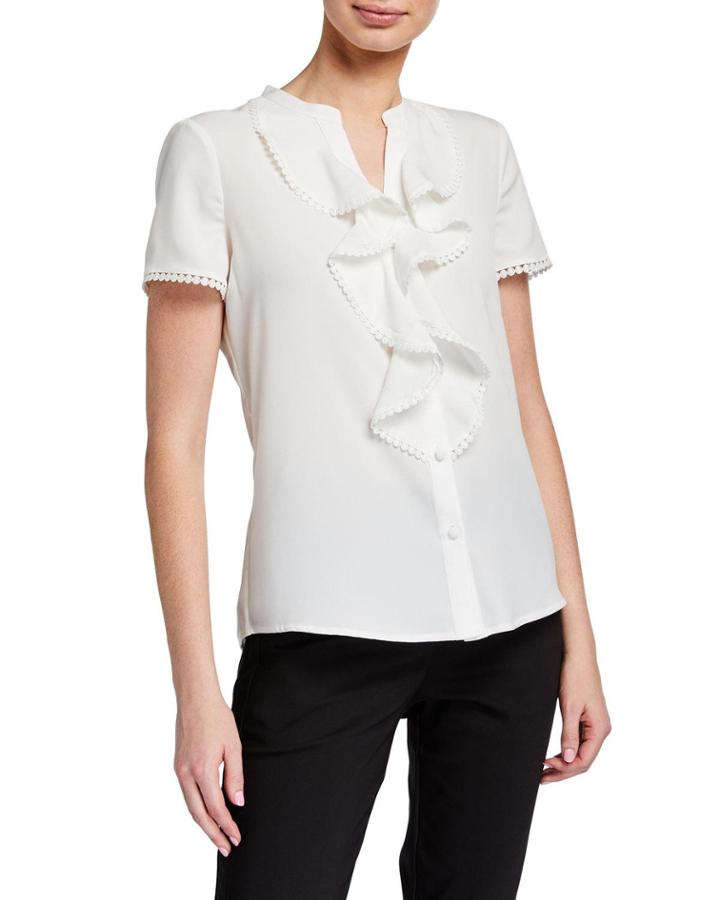 Short-sleeve Woven Blouse With Ruffle