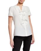 Short-sleeve Woven Blouse With Ruffle