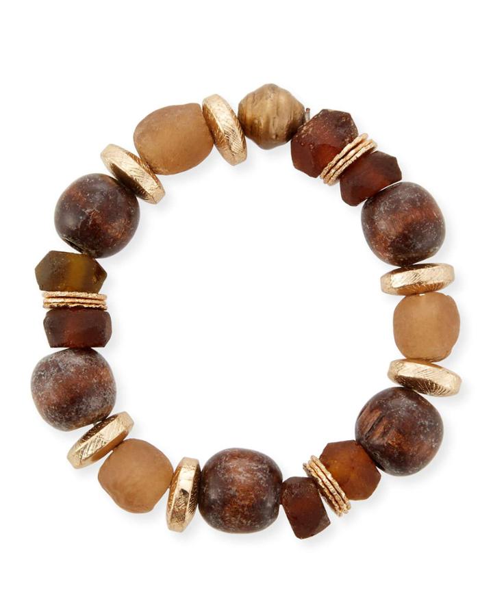 Mixed-media Stretch Bracelet, Brown/golden