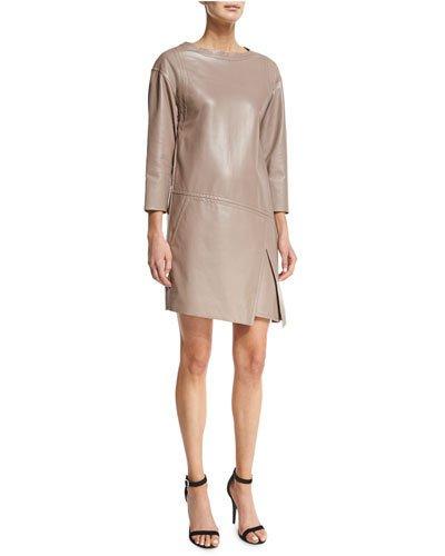 3/4-sleeve Leather Sheath Dress,