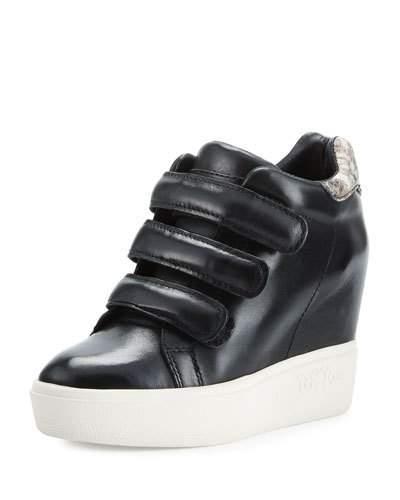 Avedon Leather Wedge Sneaker, Black/stone