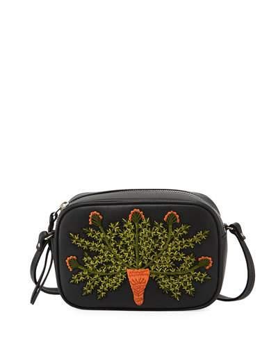 Small Embroidered Camera Bag, Black Pattern