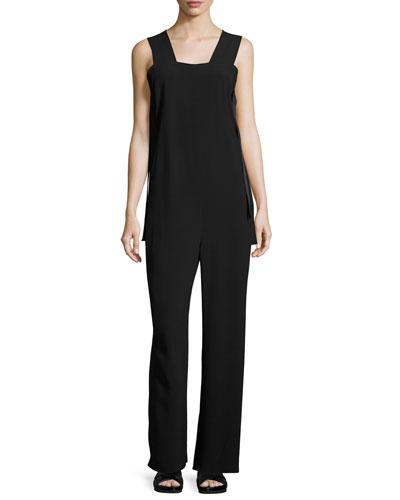 Sleeveless Crepe Apron Jumpsuit, Black
