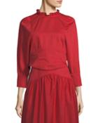 Samedi Ruffled-collar Button-back Cotton-linen Blouse