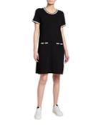 Short-sleeve Sweater Dress With Contrast Trim