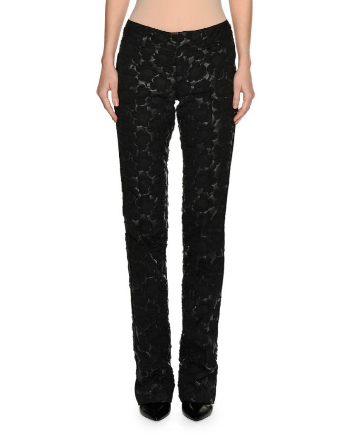 3d Floral Slim Pants, Black