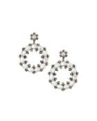 Round Moonstone & Diamond Open Drop Earrings