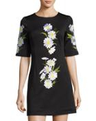 Daisy Embroidered Shift Dress, Black