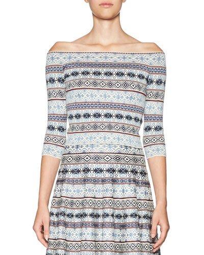 Fair Isle Off-the-shoulder Crop Top,