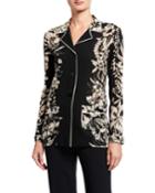 Floral Notch Collar Button Down Wool Top