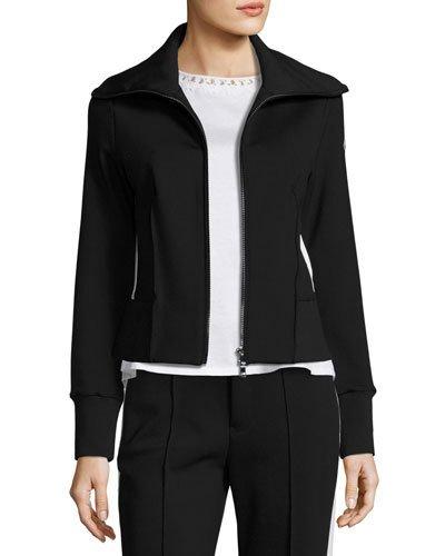 Stretch Jersey Zip-front Cardigan, Black