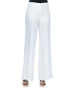 Wide-leg Linen Side-zip Pants, White