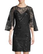 Sequin Embroidered Tulip-sleeve Dress