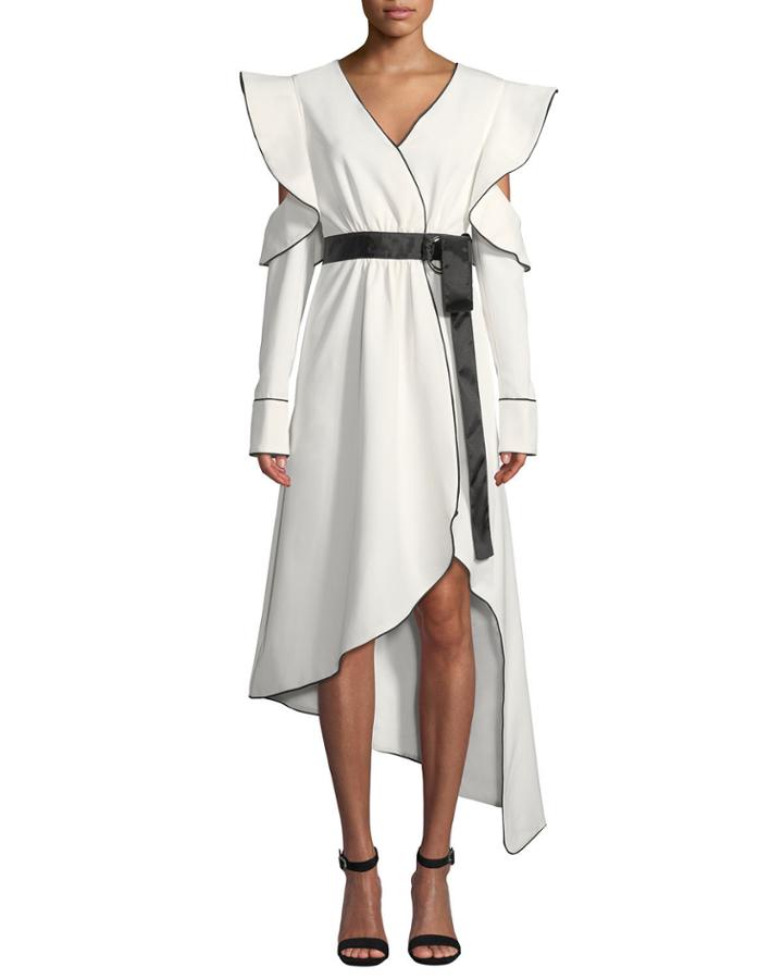 Alexis Belted Cold-shoulder High-low A-line Dress