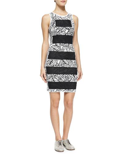 Striped/floral-print Fitted Dress