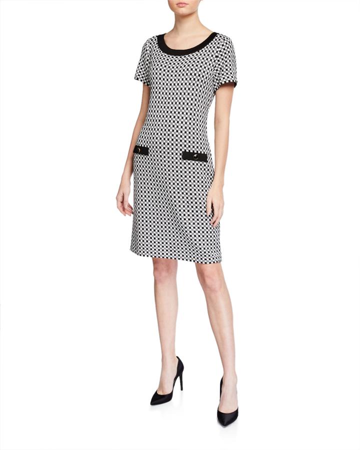 Checker Knit Contrast Trim Dress