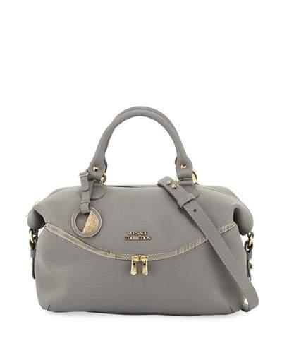 Pebbled Leather Shoulder Bag, Gray