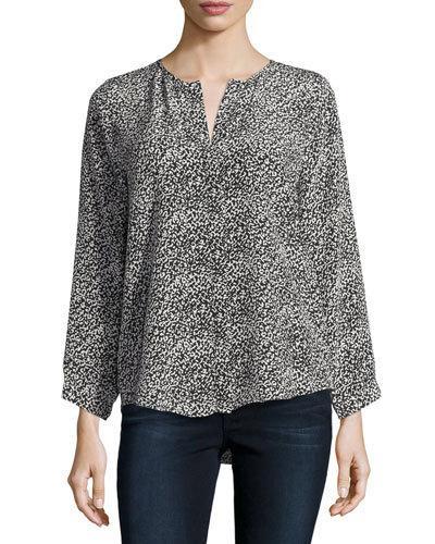 Printed Silk Blouse, Caviar/porcelain