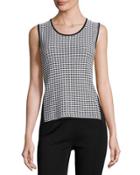 Grid-print Knit Tank, Black/white