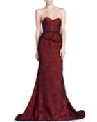 J. Mendel Organza Jacquard Bustier Gown, Scarlet (red), Women's,