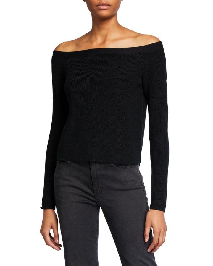 Boat-neck Cropped Rib-knit