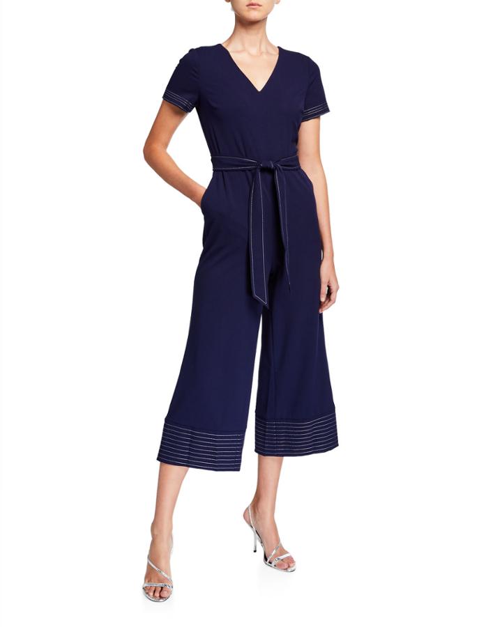 Contrast-stitch Wide-leg Cropped Jumpsuit