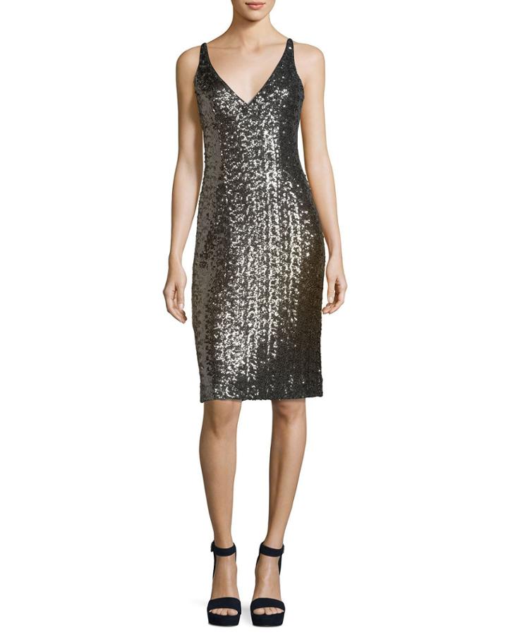 Sea-glass Sleeveless V-neck Sequin Cocktail Dress