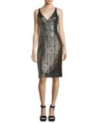 Sea-glass Sleeveless V-neck Sequin Cocktail Dress