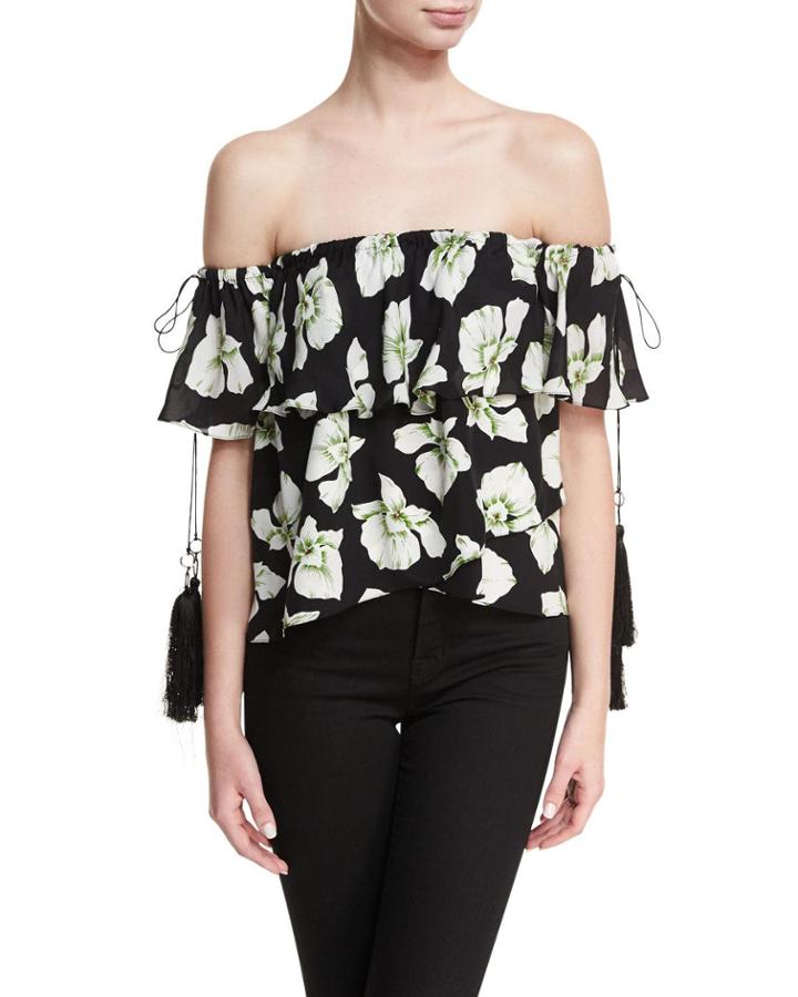 Orchid Kahlia Off-the-shoulder Floral-printed Blouse