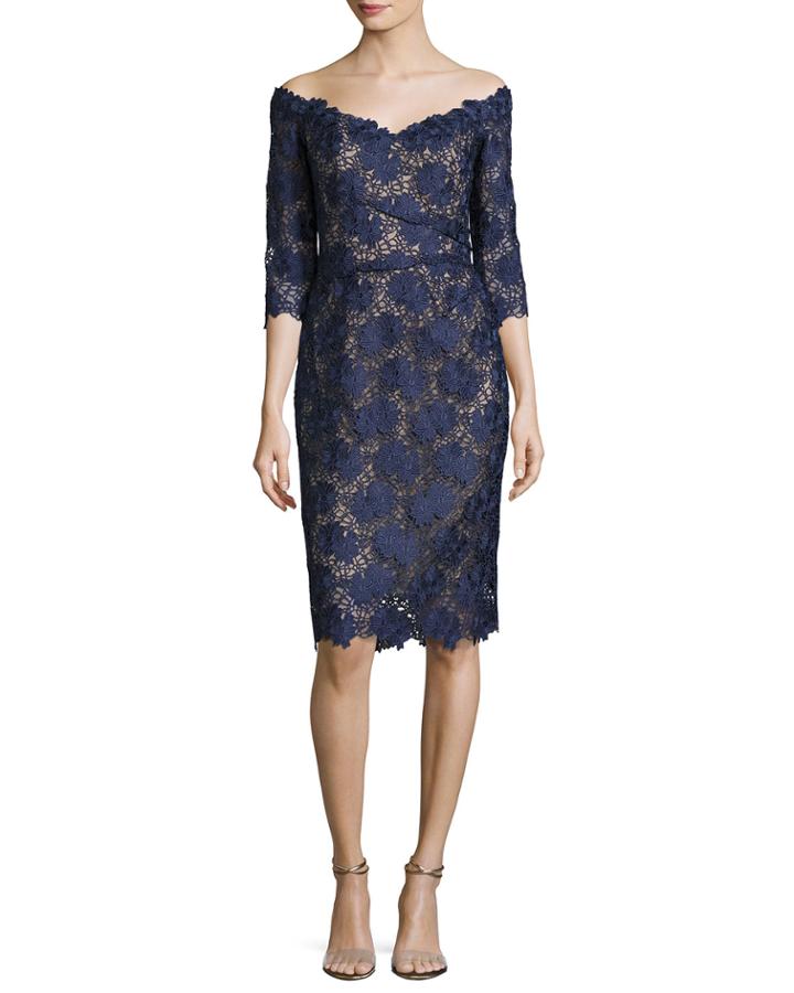 Floral Guipure Lace Off-the-shoulder Cocktail Dress,