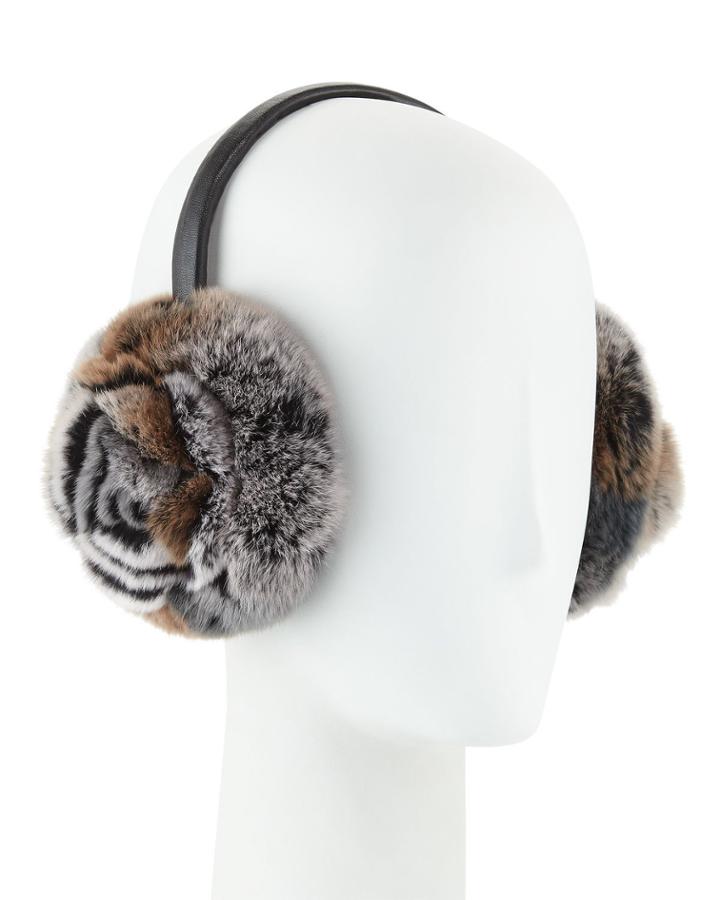 Petal Rosette Rabbit Fur Earmuffs, Gray