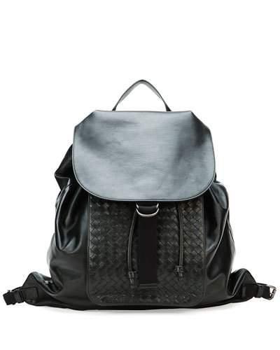 Men's Woven Leather Backpack, Black