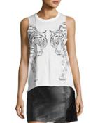 Mirrored Tigers Graphic Tank, White