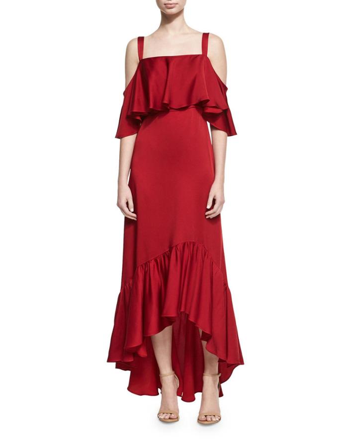 Cold-shoulder Flounce Gown, Pimento