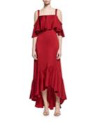 Cold-shoulder Flounce Gown, Pimento
