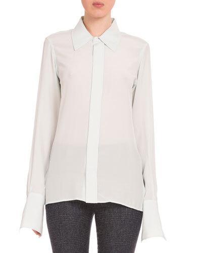 Long-sleeve Button-front Blouse,