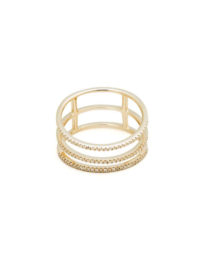 14k Yellow Gold Three-row Diamond Band Ring,