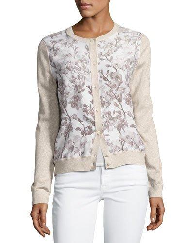 Floral Silk-front Lurex&reg; Bomber Cardigan