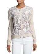 Floral Silk-front Lurex&reg; Bomber Cardigan
