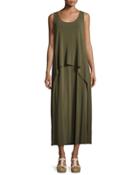 Long Cultivated Crepe Jersey Tank Dress, Dark Green