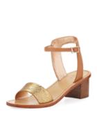 Metallic Leather Ankle-strap Block-heel